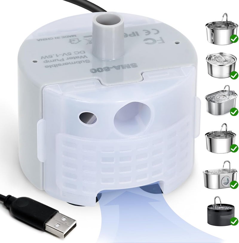 ONECUTE Ultra-Quiet Replacement Pump for Stainless Steel Cat Water Fountains - SMA-800 Motor - Safe and Easy to Clean with Low Voltage DC 5V and USB Cable (Pump) (Bottom Pump) - Image 1